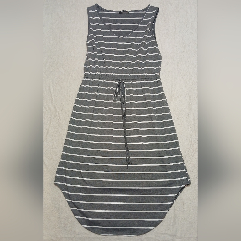 Charcoal and White Striped Midi Dress
